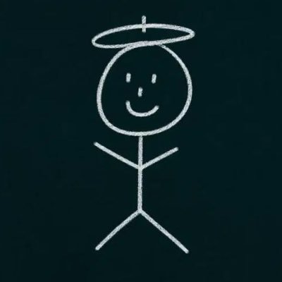 Hand-drawn smiling stick figure with a halo